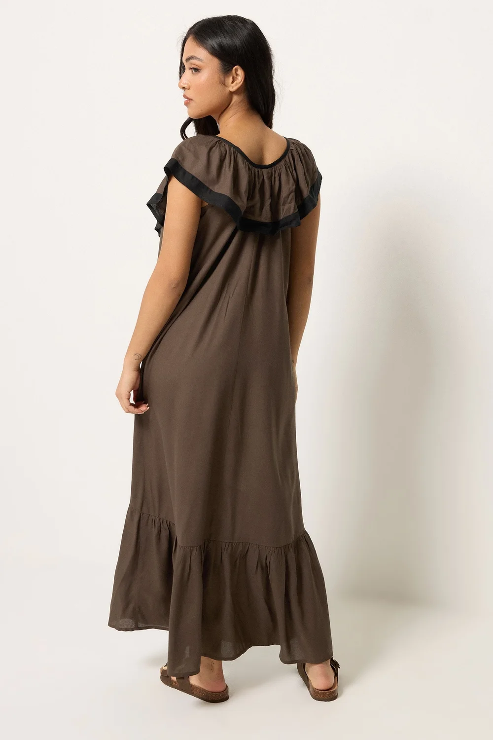 PixieGirl Petite Chocolate Brown Frill Midi Dress - 18 Image 3