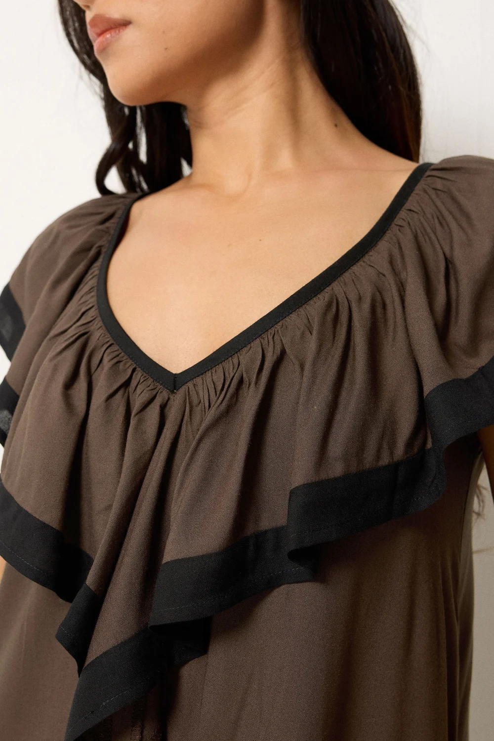 PixieGirl Petite Chocolate Brown Frill Midi Dress - 18 Image 4