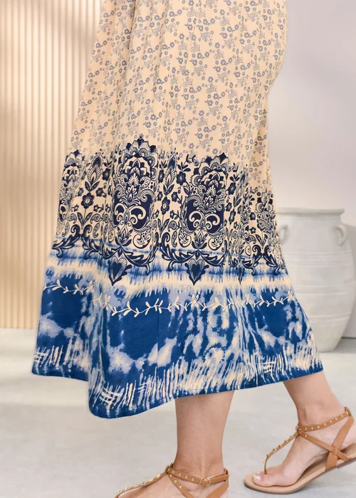 Cotton Traders Steel Blue V- Neck Printed Maxi Dress - 12 Image 3