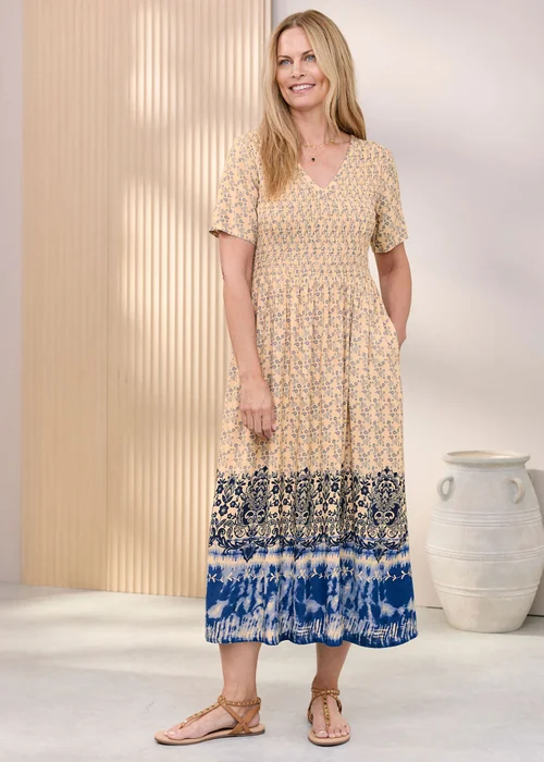 Cotton Traders Steel Blue V- Neck Printed Maxi Dress - 12 Image 1