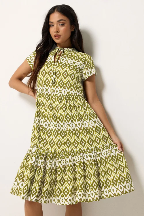 PixieGirl Petite Green Abstract Smock Midi Dress - 16 Image 1