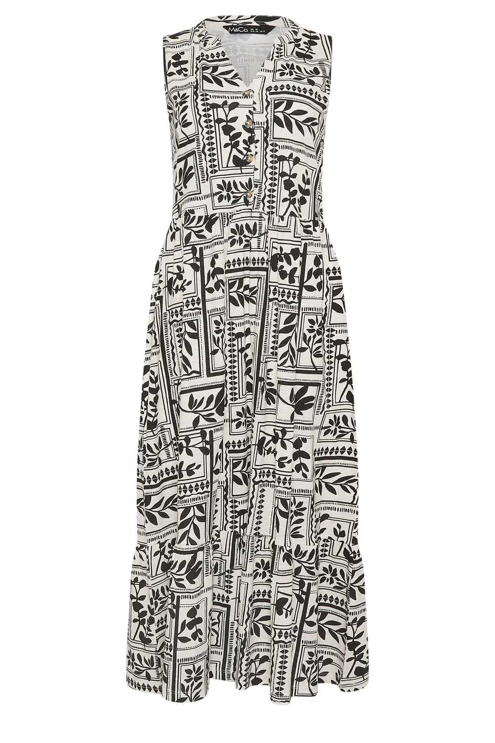 M&Co Black Leaf Print Cotton Sleeveless Midi Dress - 14 Image 5