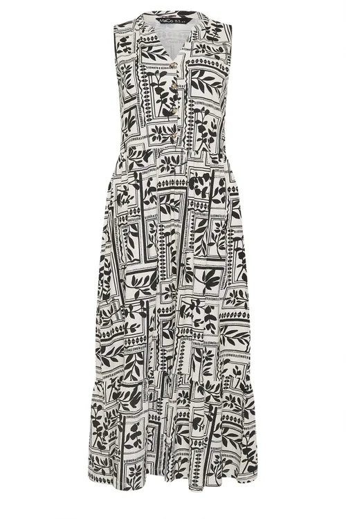 M&Co Black Leaf Print Cotton Sleeveless Midi Dress - 14 Image 5
