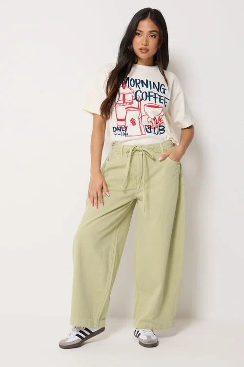PixieGirl Petite Sage Green Tie Waist Wide Leg Jeans - 10/L27 Image 1
