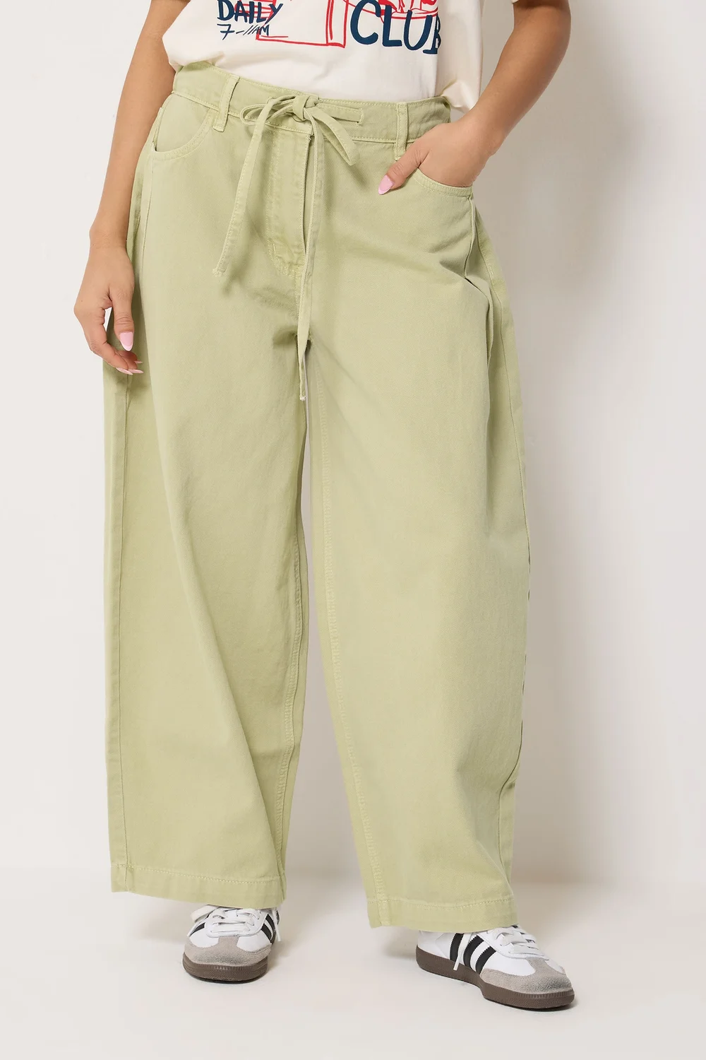 PixieGirl Petite Sage Green Tie Waist Wide Leg Jeans - 10/L27 Image 2