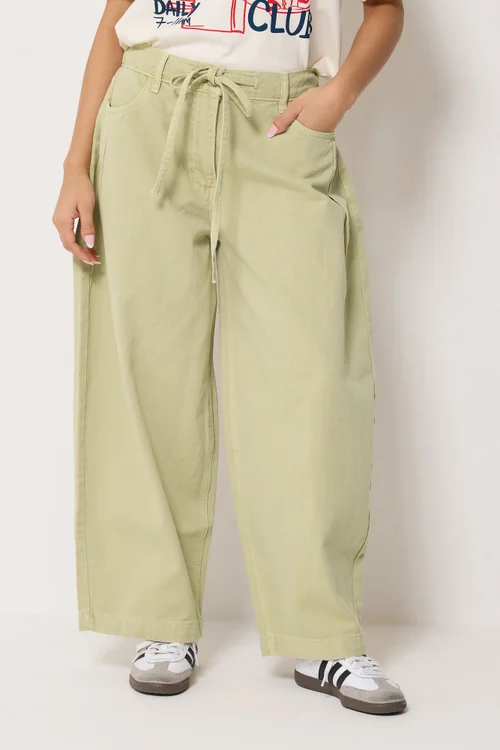 PixieGirl Petite Sage Green Tie Waist Wide Leg Jeans - 10/L27 Image 2