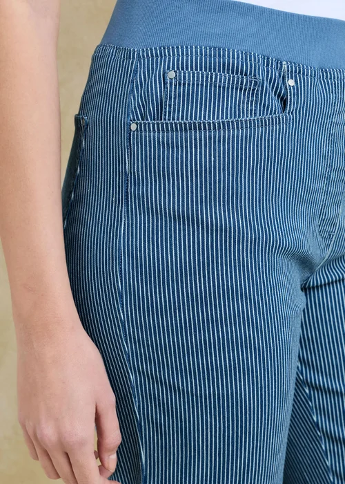 Cotton Traders Washed Blue Premium Pull On Rib Waist Stripe Cropped Denim Jeans - 22 Image 4