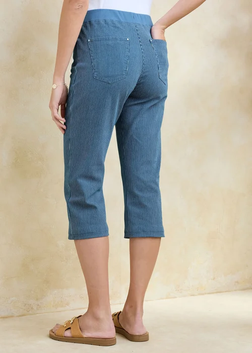 Cotton Traders Washed Blue Premium Pull On Rib Waist Stripe Cropped Denim Jeans - 22 Image 3