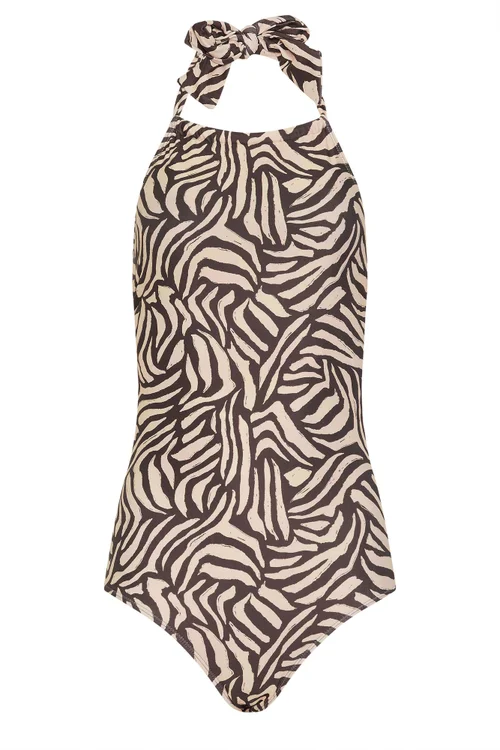 Long Tall Sally Natural Brown Zebra Halterneck Swimsuit - 16 Image 5