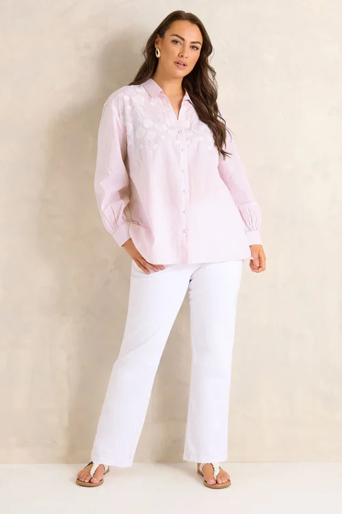 Evans Curve Pink Stripe Embroidered Shirt - 22-24 Image 2