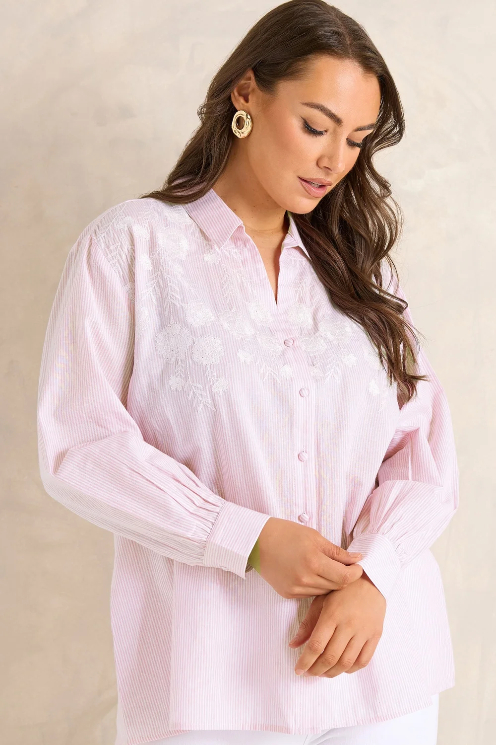 Evans Curve Pink Stripe Embroidered Shirt - 22-24 Image 1