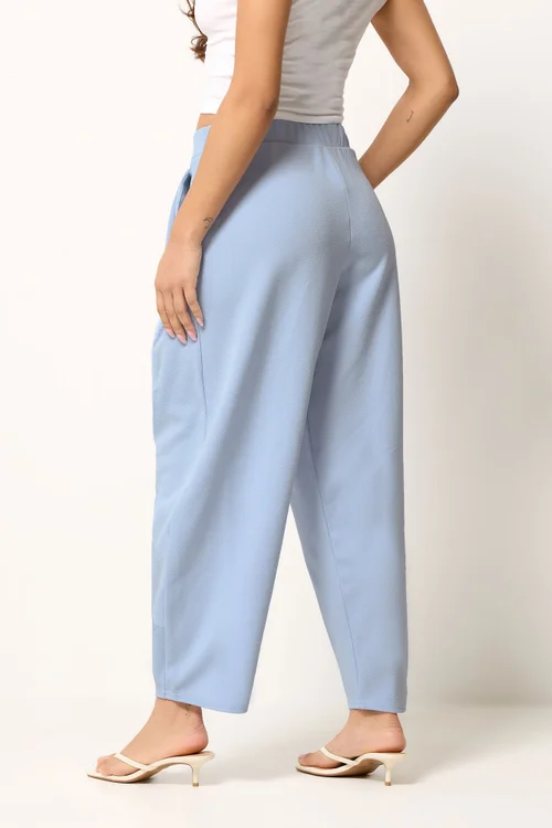 PixieGirl Petite Blue Crinkle Barrel Leg Trousers - 8/L27 Image 3