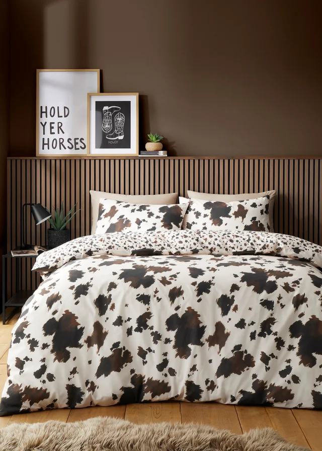Fusion Cow Print Reversible Natural Duvet Cover Set