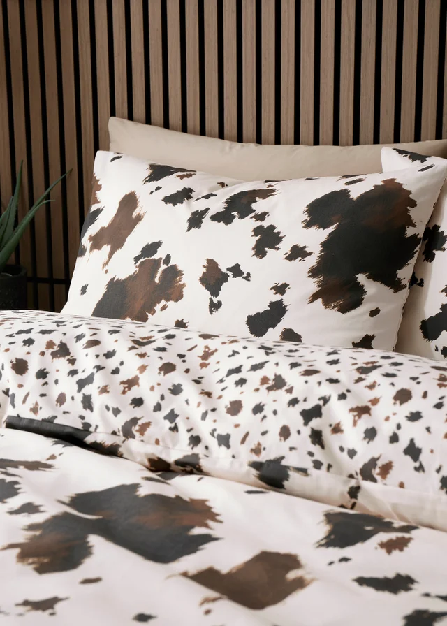 Fusion Cow Print Reversible Natural Duvet Cover Set