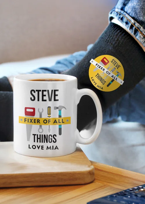 Personalised Memento Company Fixer of All Things Mug & Socks Set - One Size Image 3