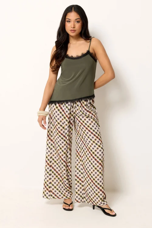 PixieGirl Petite Khaki Green Lace Trim Asymmetric Vest Top - 12 Image 2