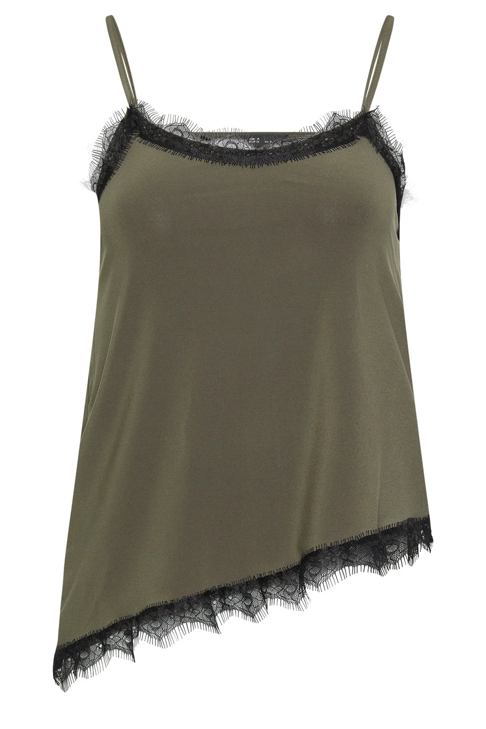 PixieGirl Petite Khaki Green Lace Trim Asymmetric Vest Top - 12 Image 5