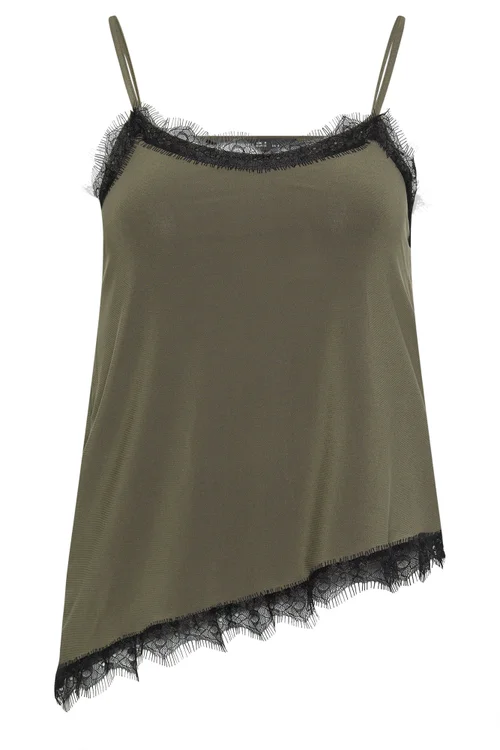 PixieGirl Petite Khaki Green Lace Trim Asymmetric Vest Top - 12 Image 5