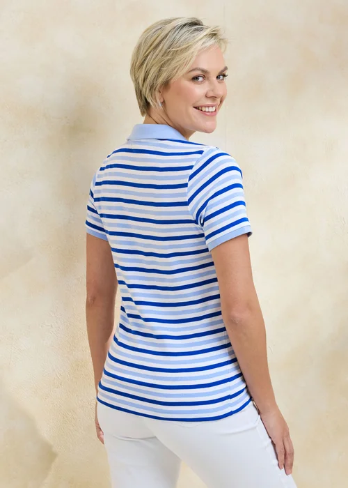Cotton Traders Bluebell Wrinkle Free Short Sleeve Stripe Polo - 26 Image 3