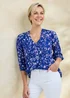 Cotton Traders Lapis 3/4 Sleeve V-Neck Printed Crinkle Top - 22 Image 1
