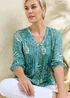 Cotton Traders Mint Green 3/4 Sleeve V-Neck Printed Crinkle Top - 22 Image 1