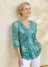 Cotton Traders Mint Green 3/4 Sleeve V-Neck Printed Crinkle Top - 22 Image 2