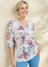 Cotton Traders Light Orchid 3/4 Sleeve V-Neck Printed Crinkle Top - 12 Image 2