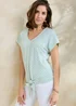 Cotton Traders Iced Mint Tie Front Stripe Jersey Top - 18 Image 1