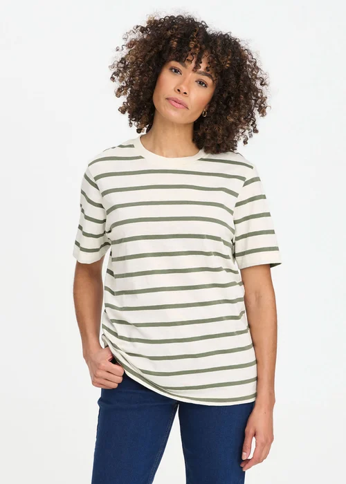 Cotton Traders Green Dusk Stripe Crew Neck T-Shirt - M Image 1