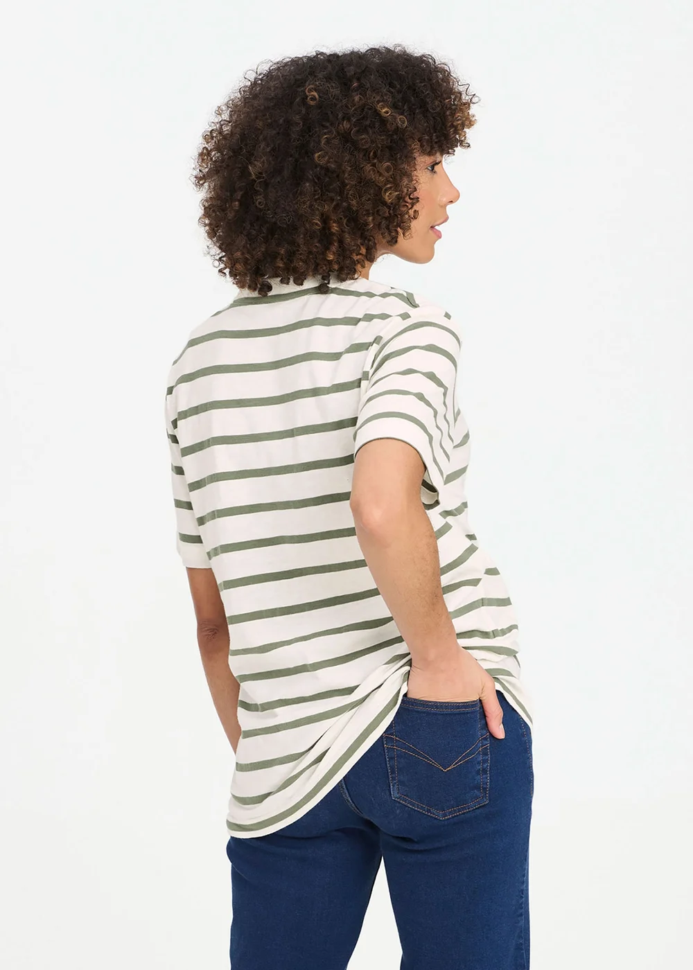 Cotton Traders Green Dusk Stripe Crew Neck T-Shirt - M Image 2
