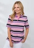 Cotton Traders Lavender Short Sleeve Stripe Polo - S Image 1