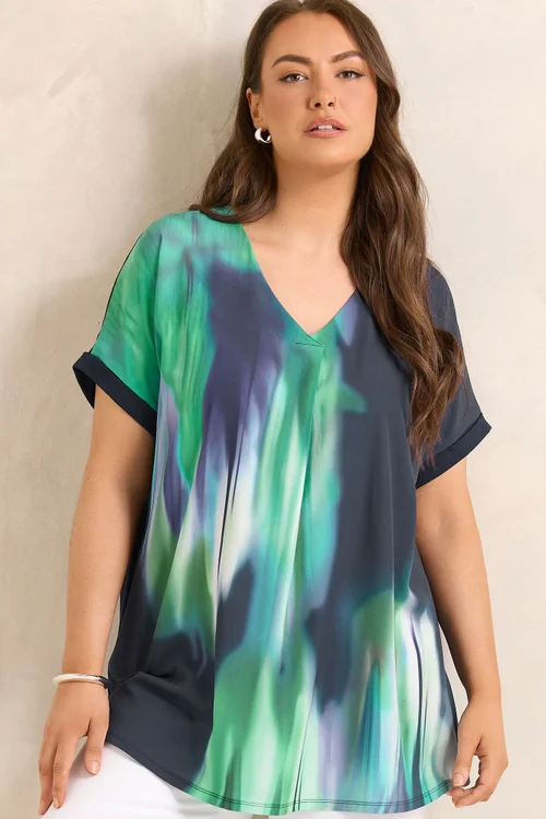 Evans Curve Navy Blue & Teal Green Blurred Top - 18 Image 1