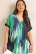 Evans Curve Navy Blue & Teal Green Blurred Top - 18 Image 1