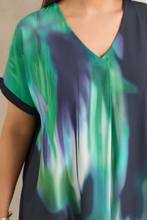Evans Curve Navy Blue & Teal Green Blurred Top - 18 Image 4