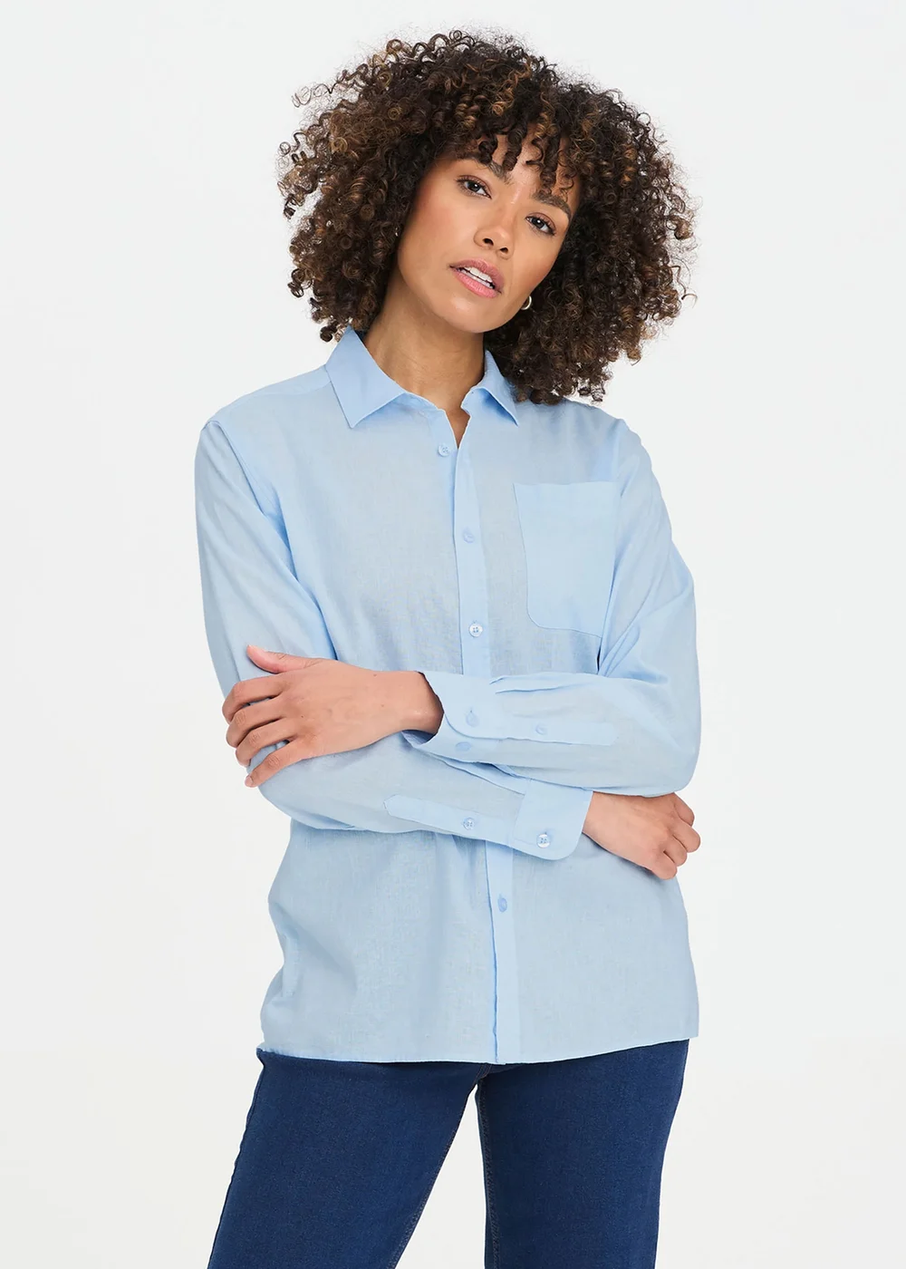 Cotton Traders Soft Sky Long Sleeve Linen Blend Shirt - M Image 1