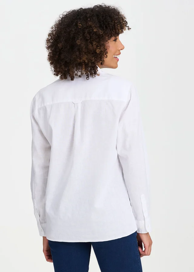 Cotton Traders White Long Sleeve Linen Blend Shirt