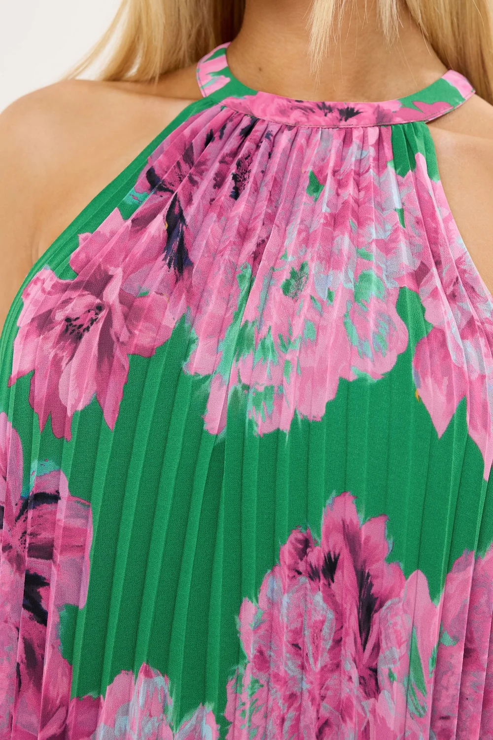 Star By Julien Macdonald Green Floral Pleated Halterneck Top - 14 Image 4