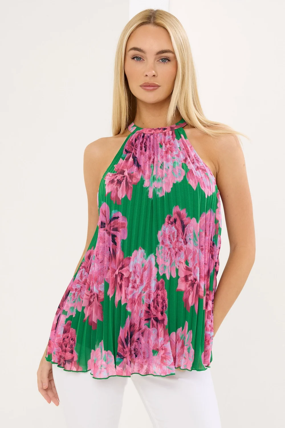 Star By Julien Macdonald Green Floral Pleated Halterneck Top - 14 Image 1