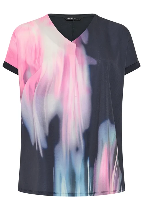 Evans Curve Navy Blue & Pink Blurred Top - 20 Image 5