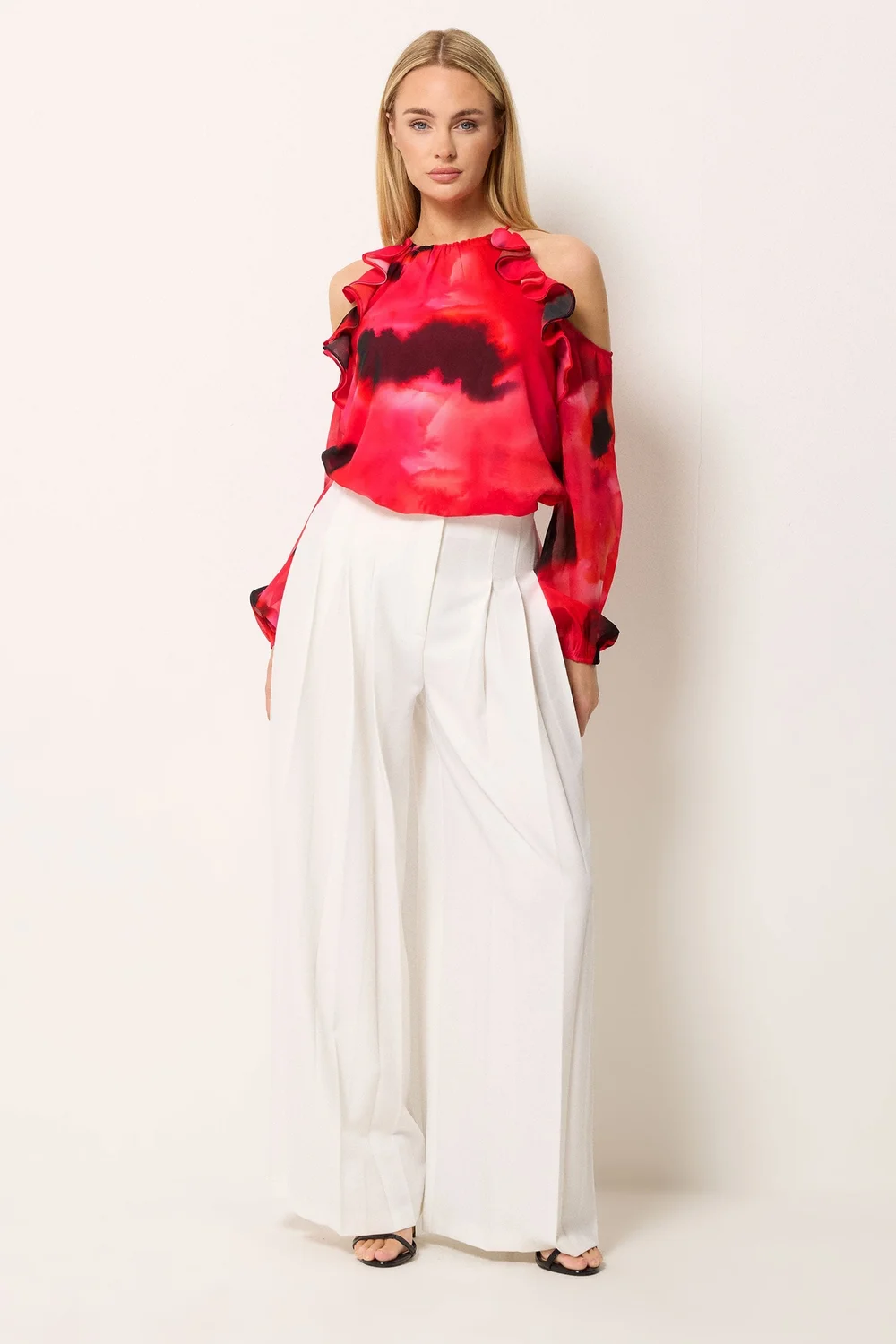 Star By Julien Macdonald Red Blurred Floral Cold Shoulder Top - 22 Image 2