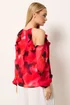 Star By Julien Macdonald Red Blurred Floral Cold Shoulder Top - 22 Image 3