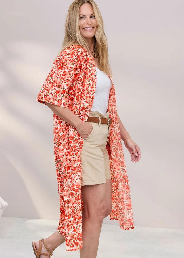 Cotton Traders Burnt Orange Long Printed Cotton Overshirt