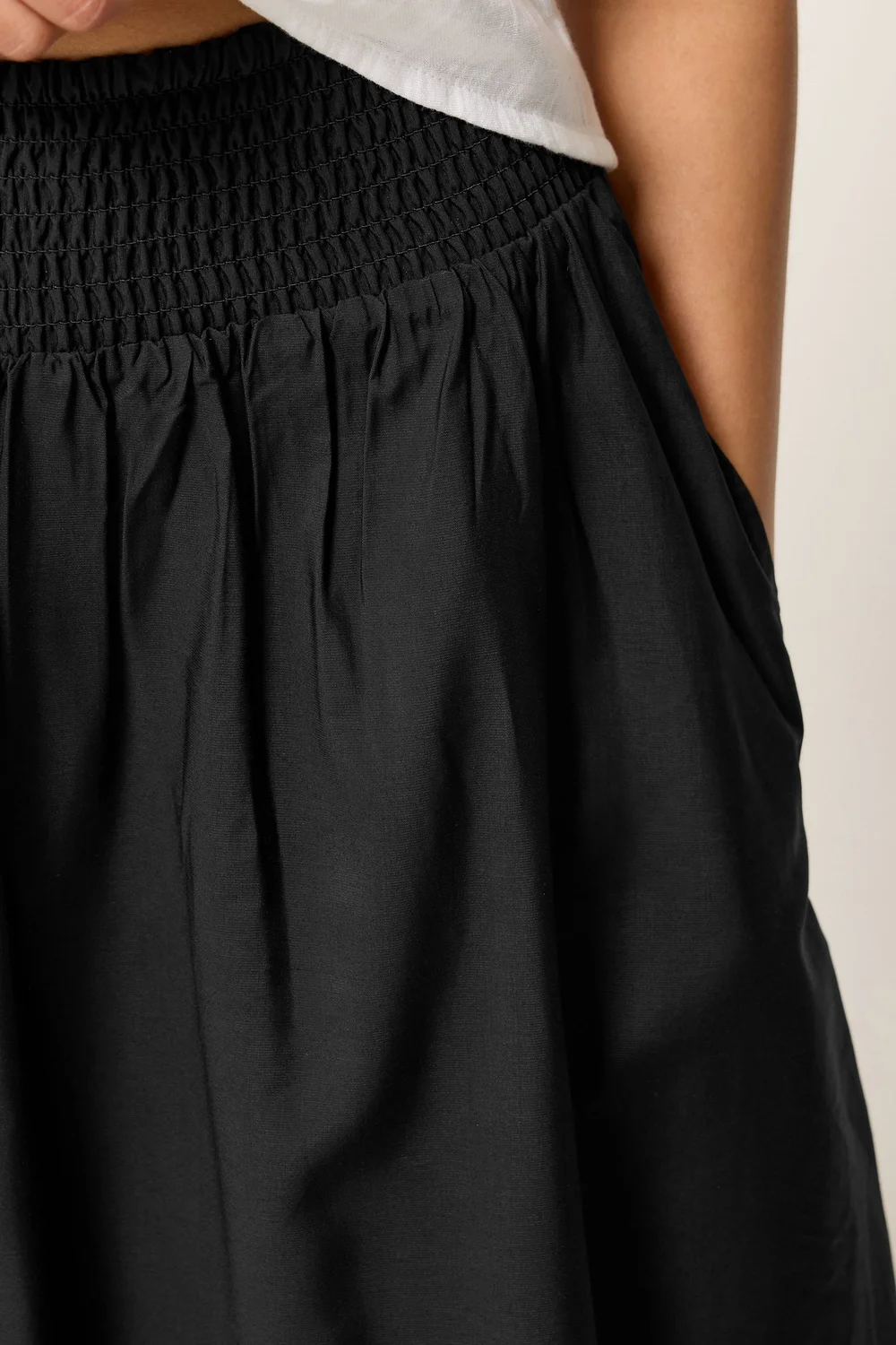 PixieGirl Petite Black Shirred Waist Midi Skirt - 12 Image 4