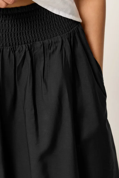 PixieGirl Petite Black Shirred Waist Midi Skirt - 12 Image 4