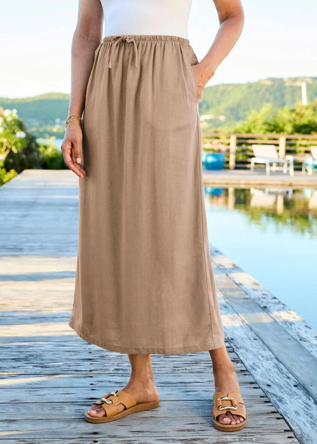 Cotton Traders Biscuit Pull-On Linen Blend Maxi Skirt