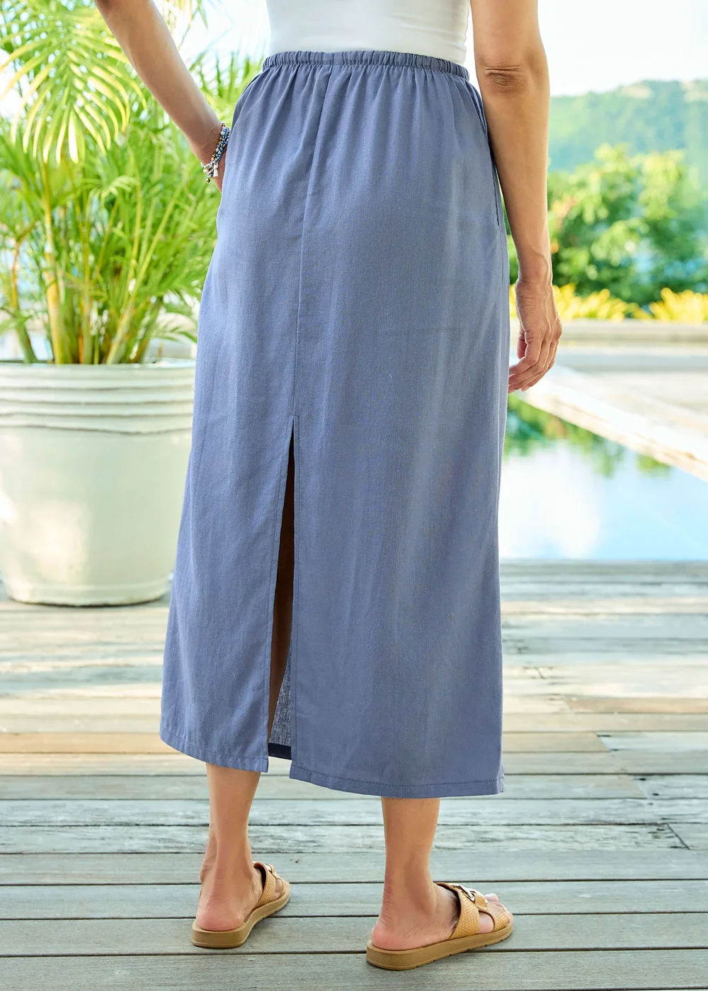 Cotton Traders Dusky Blue Pull-On Linen Blend Maxi Skirt - 20 Image 3