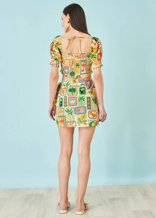Yumi Multicolour Postcard Print Cotton Wrap Skirt - 12 Image 2