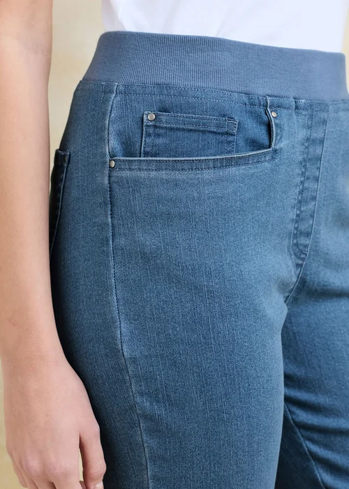 Cotton Traders Washed Blue Premium Pull On Rib Waist Cropped Denim Jeans - 12 Image 4