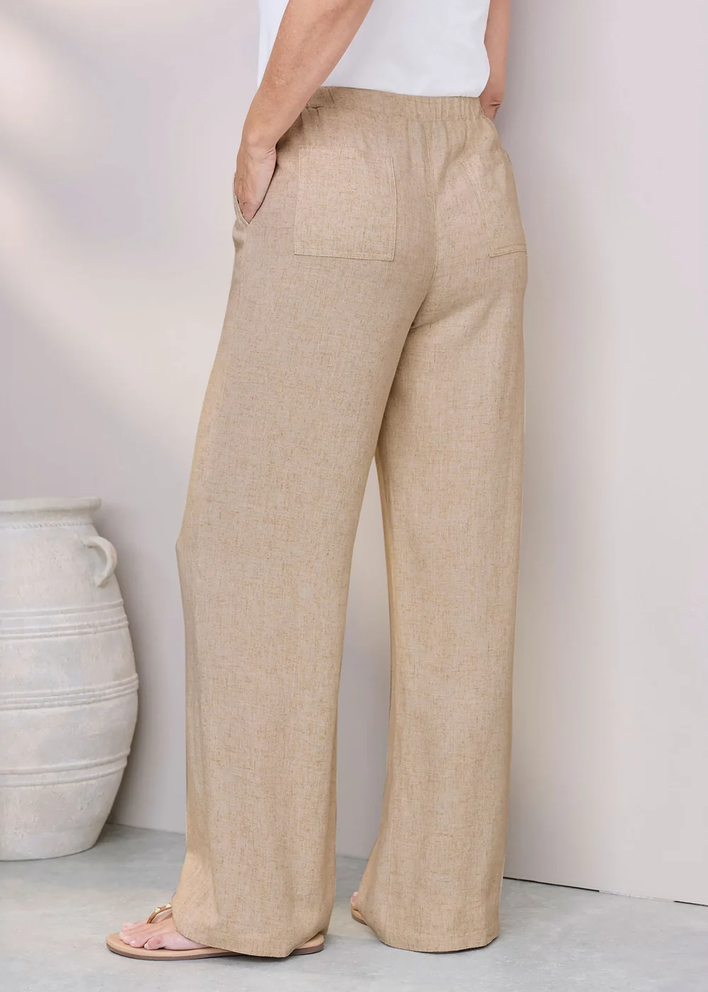 Cotton Traders Natural Natural Viscose Linen Blend Trousers - 10/L29 Image 3