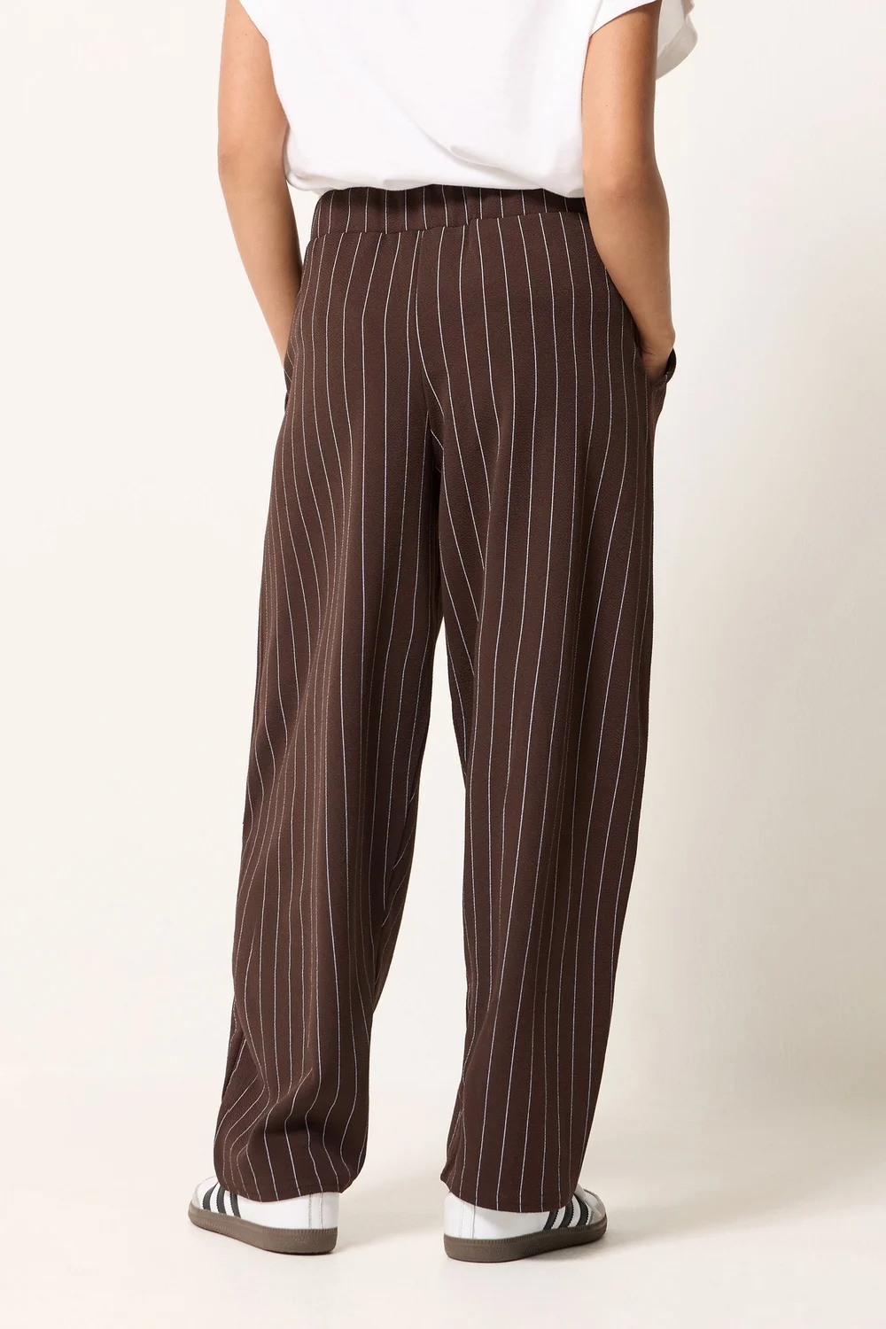 PixieGirl Petite Chocolate Brown Pinstripe Barrel Leg Trousers - 6/L27 Image 3